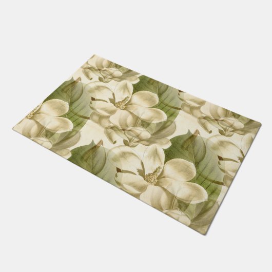 magnolia floral green deurmat (Schuin)