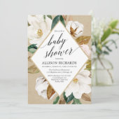 Magnolia floral greenery rustic kraft baby shower kaart (Staand voorkant)