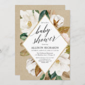Magnolia floral greenery rustic kraft baby shower kaart (Voorkant / Achterkant)