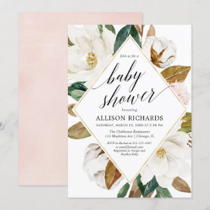 Magnolia floral greenery rustige girl baby shower kaart