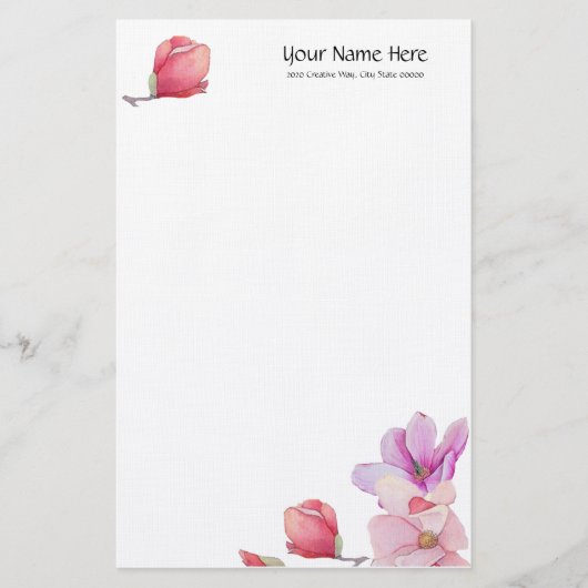 Magnolia Floral Linen Stationery Briefpapier (Voorkant)