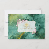 Magnolia Floral Malachite Gold Heilige Communie Bedankkaart (Achterkant)