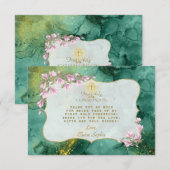 Magnolia Floral Malachite Gold Heilige Communie Bedankkaart (Voorkant / Achterkant)