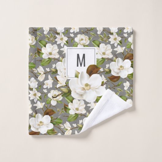 Magnolia Floral Monogram Bad Handdoek (Wasdoekje)