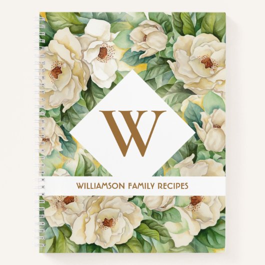  Magnolia Floral Monogram Family Recipe Notitieboek (Voorkant)