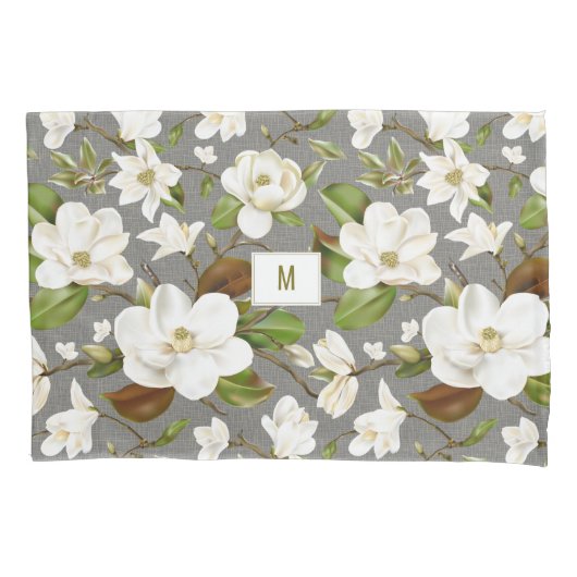 Magnolia Floral Monogram Kussensloop (Voorkant)