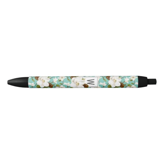 Magnolia Floral Monogram Zwarte Inkt Pen (Voorkant)