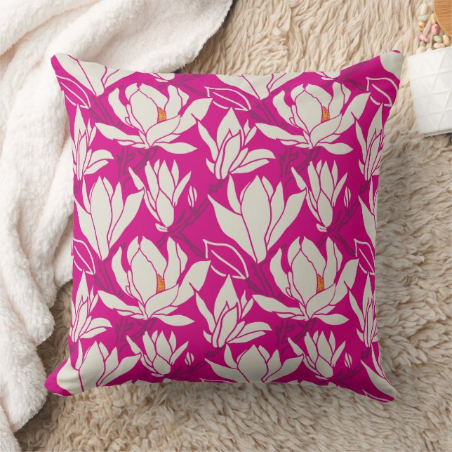 Magnolia floral pattern in fushia kussen (Deken)