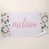 magnolia floral personalized script strand towel strandlaken (Voorkant)