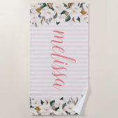 magnolia floral personalized script strand towel strandlaken (Voorkant)