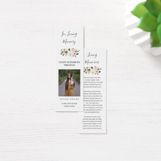 Magnolia Floral Photo Funeral Poem Bladwijzer Kaar Mini Visitekaartjes (Bureau)