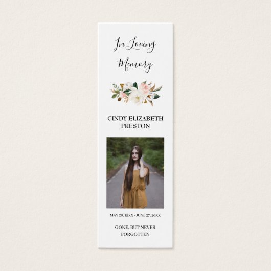 Magnolia Floral Photo Funeral Poem Bladwijzer Kaar Mini Visitekaartjes (Voorkant)