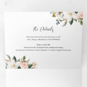 Magnolia Floral Photo Weddenschap met RSVP QR Code Drieluik Uitnodiging (Binnenzijde eerst)