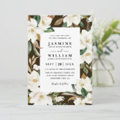 Magnolia Floral Rustic Elegant QR Code Wedding Kaart (Staand voorkant)