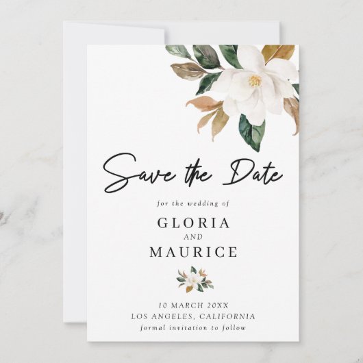 Magnolia floral Save the Date (Voorkant)