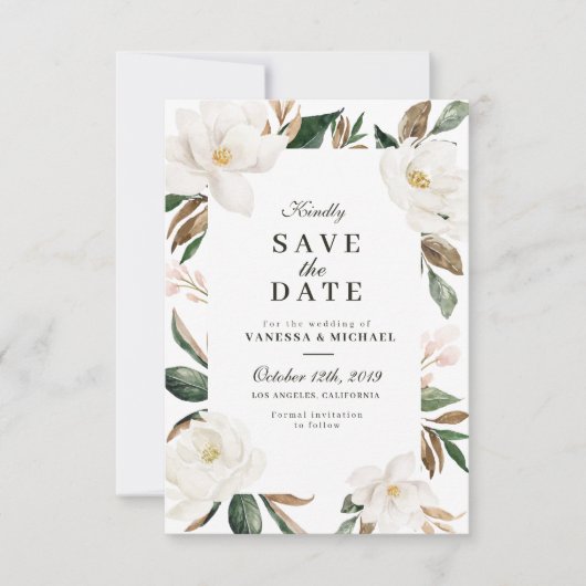Magnolia floral save the date card (Voorkant)