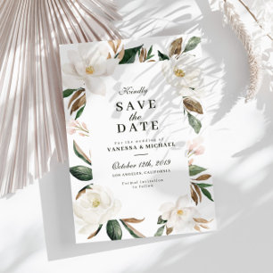 Magnolia floral save the date card