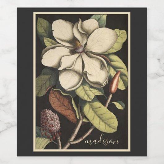  Magnolia Floral Script Name Wijn Etiket (Enkel label)