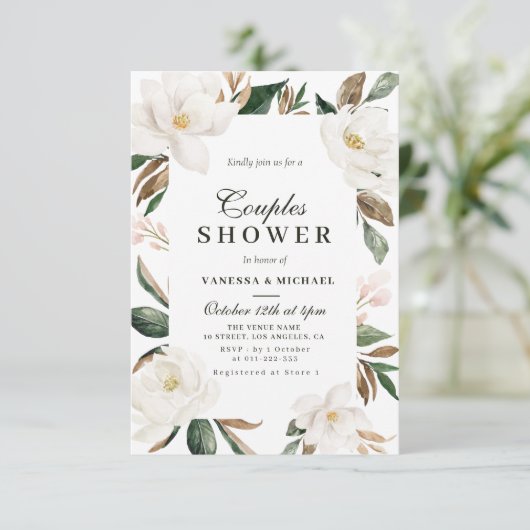 Magnolia floral stellen douche-uitnodiging save the date (Staand voorkant)