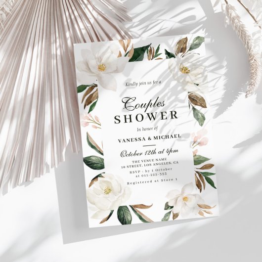 Magnolia floral stellen douche-uitnodiging save the date