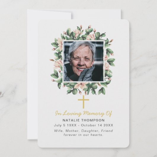 Magnolia Floral Sympathy Begrafenisfoto Bedankkaart (Voorkant)