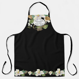 Magnolia Floral Waterverf Black in White Kitchen Schort