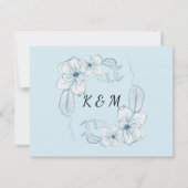 Magnolia Floral Waterverf Blue n White Reception RSVP Kaartje (Achterkant)