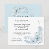 Magnolia Floral Waterverf Blue n White Reception RSVP Kaartje (Voorkant / Achterkant)
