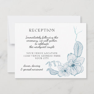 Magnolia Floral Waterverf Blue n White Reception RSVP Kaartje
