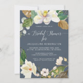 Magnolia Floral Waterverf Foliage Dusty Blue Navy Kaart (Voorkant)