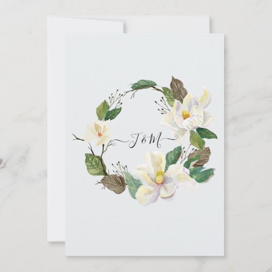 Magnolia Floral Waterverf Foliage Dusty Blue Navy Kaart (Achterkant)