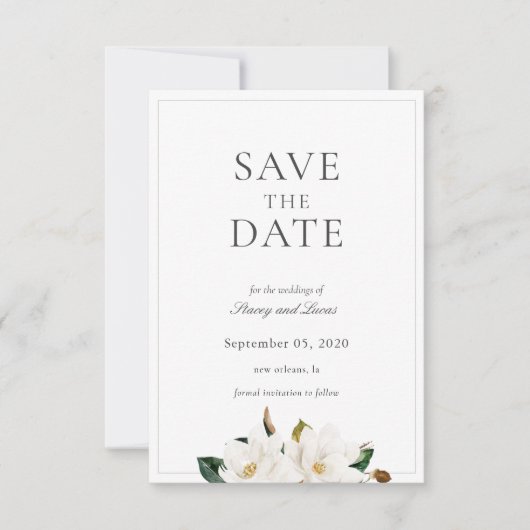 Magnolia Floral Waterverf Save The Date (Voorkant)