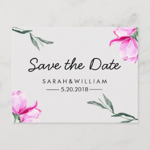 Magnolia Floral Waterverf Save The Date Briefkaart