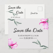 Magnolia Floral Waterverf Save The Date Briefkaart (Voorkant / Achterkant)