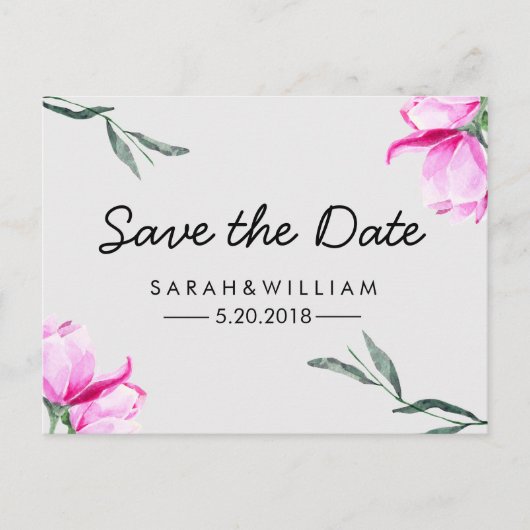 Magnolia Floral Waterverf Save The Date Briefkaart (Voorkant)