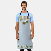 Magnolia Floral Waterverf Stusty Blue Moms Kitchen Schort (Gedragen)