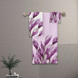 Magnolia Floral Waterverf Violet Blush Bad Handdoek