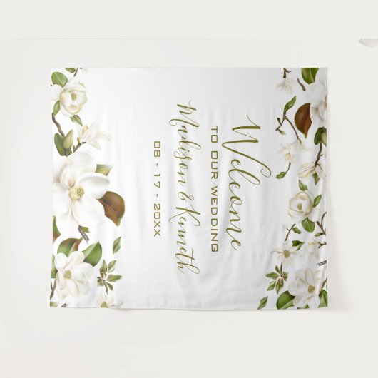 Magnolia Floral Wedding Backdrop Wandkleed (Voorkant (horizontaal))
