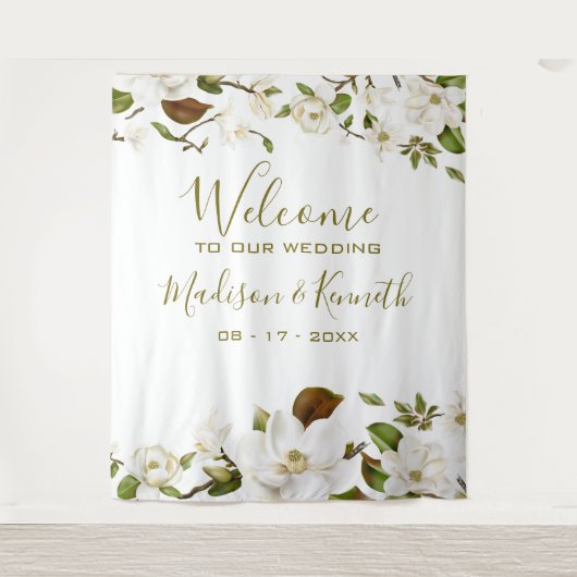 Magnolia Floral Wedding Backdrop Wandkleed (Voorkant)