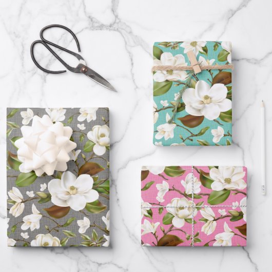 Magnolia Floral Wedding Inpakpapier Vel (Voorkant)