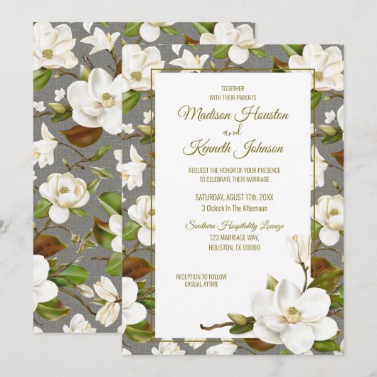 Magnolia Floral Wedding Kaart (Voorkant / Achterkant)