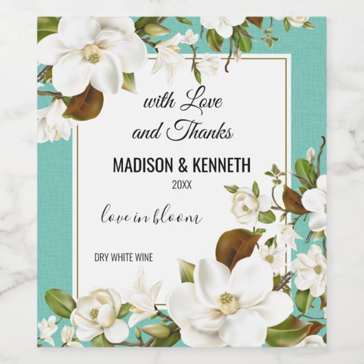 Magnolia Floral Wijn Etiket (Enkel label)