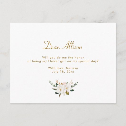 magnolia floral zal jij mijn Flowergirl card zijn Uitnodiging Briefkaart (Achterkant)