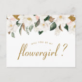 magnolia floral zal jij mijn Flowergirl card zijn Uitnodiging Briefkaart (Voorkant)