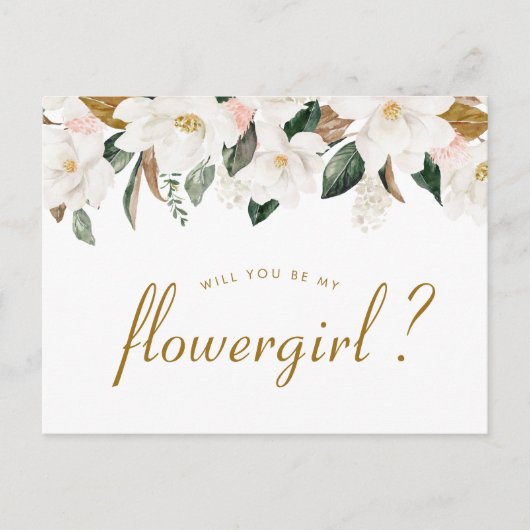 magnolia floral zal jij mijn Flowergirl card zijn Uitnodiging Briefkaart (Voorkant)