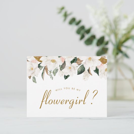 magnolia floral zal jij mijn Flowergirl card zijn Uitnodiging Briefkaart (Staand voorkant)