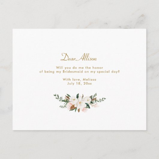 magnolia floral zul je mijn bruidsmeisje kaart zij (Achterkant)