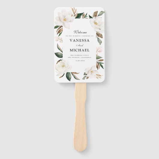 Magnolia florale geometrische bruiloft programma handwaaier (Voorkant)
