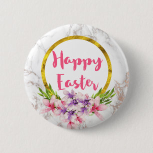 Magnolia Florals op White Marble Easter Ronde Button 5,7 Cm