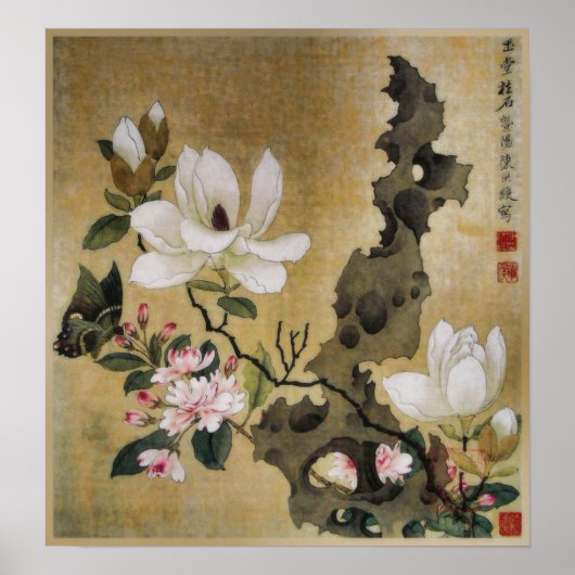 Magnolia Flower and Butterfly Ming Dynasty Poster (Voorkant)